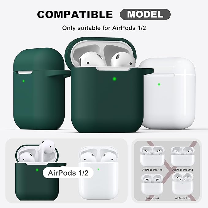 R-fun Compatible with AirPods Case Cover, Soft Silicone Protective Cover with Keychain for Women Men Compatible with Apple AirPods 2nd 1st Generation Charging Case, Front LED Visible,Black Green