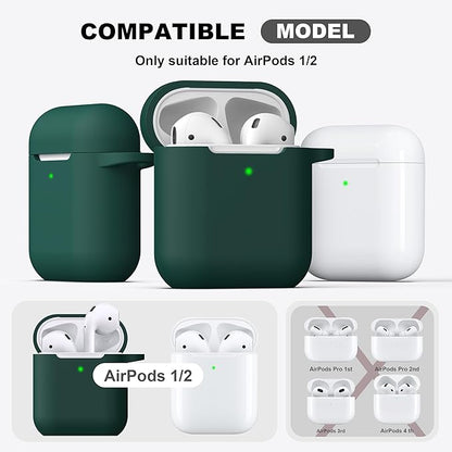 R-fun Compatible with AirPods Case Cover, Soft Silicone Protective Cover with Keychain for Women Men Compatible with Apple AirPods 2nd 1st Generation Charging Case, Front LED Visible,Black Green
