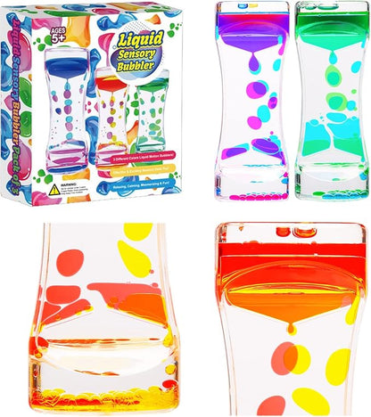 CAILINK Liquid Motion Bubbler - 3 Pack Kids and Adults Sensory Toys - Water Timers Fidget Toys Sensory Play - Colorful Hourglass for Home Office Desk Decor