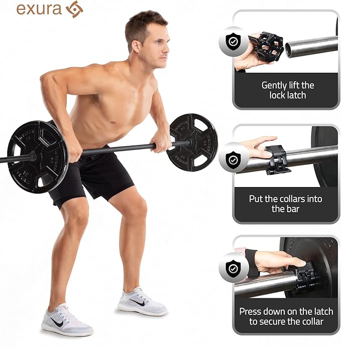 EXURA Pair of Anti Slip Barbell Clamps Two Units Collars Weight Clips, Anti Slip Pair of Olympic Barbell Clamps, Barbell Collars, Barbell Clips, Weight Clips for Bars, Gym Clips, Weight Clamps
