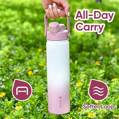 24 oz Insulated Water Bottle, 2-in-1 Lid, Straw & Spout with Protected, Leak Proof, Keep Cold, Stainless Steel, Metal, Reusable, Handle, for Travel, Gym and School, 2 Lids, Iced Plum