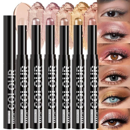 6Pcs Cream Eye Shadow Sticks Makeup for Women, Nude Beige Smoky Pale Rose Gold Rose Gold Champagne Gold Copper Shimmer Matte Eye Shadow Brightener Stick for Eyes, Waterproof Eyeshadow Pencil Set01
