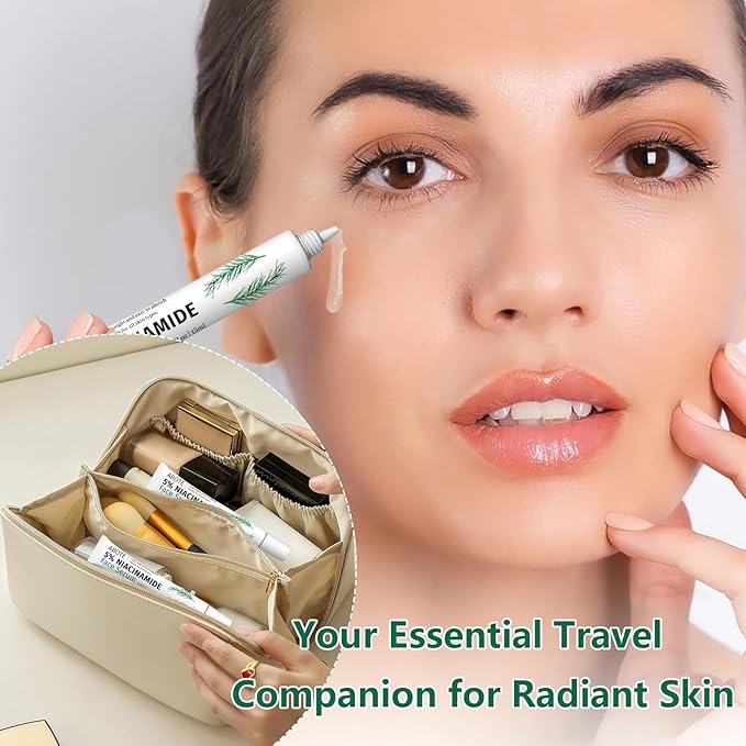 Travel Skincare 5% Niacinamide Serum with 4% Tea Tree Extracts | 1% Ceramide Complex | Deep Hydration | Regulates Sebum | Soothes Skin (3 Pack 0.507 fl.oz | 15ml)