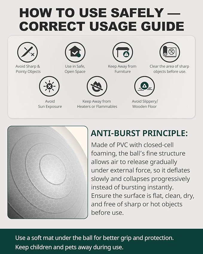 Trideer Exercise Ball for Yoga, Pilates & Fitness – Stability Ball Equipment for Home Gym & Office Chair, Core & Balance Training Accessories, Physical Therapy Equipment, Quick Pump Included, 5 Sizes