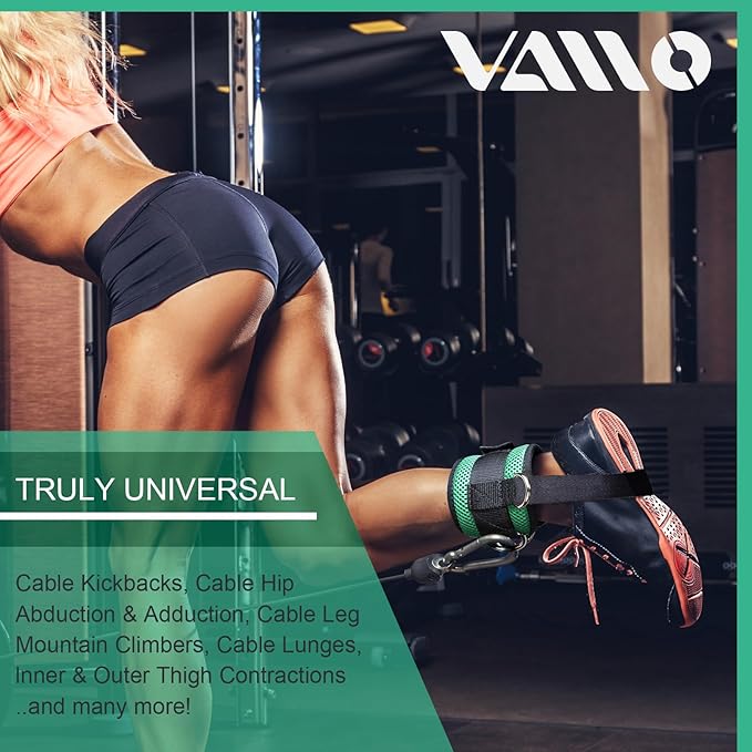 VAIIO Ankle Straps for Cable Machines,Adjustable Comfort fit Neoprene, Reinforce Double D-Ring - Premium Ankle Cuffs to Improve Abdominal Muscles, Lift The Butts, Tone The Legs for Men & Women