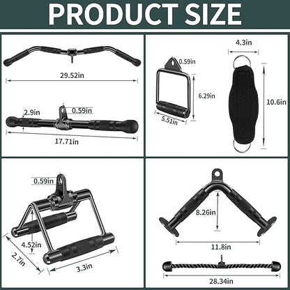Cable Attachments for Gym, Cable Machine Attachment Set, LAT Pulldown Attachments, Cable Machine Accessories, Tricep Pull Down Attachment, Home Gym Accessories