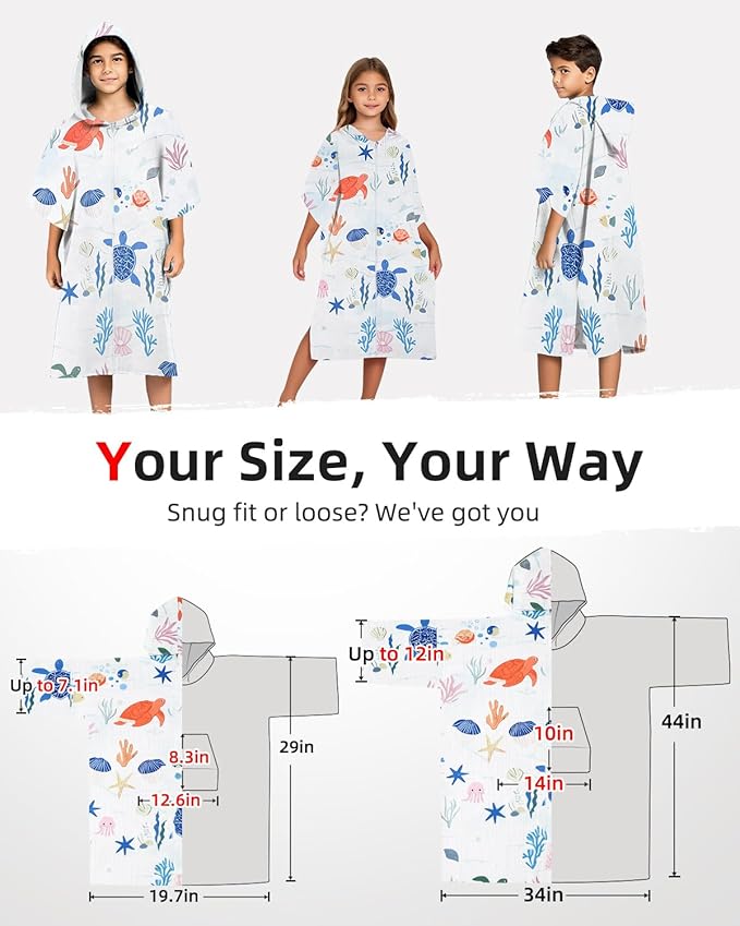 Abahub Surf Poncho Women & Men Towel Poncho Adult with Hood, Thick Quick Dry Changing Poncho Towel, Microfiber Wearable Cover Up for Surfing Beach Swim - Absorbent Changing Towel S (White seabed)