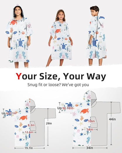 Abahub Surf Poncho Women & Men Towel Poncho Adult with Hood, Thick Quick Dry Changing Poncho Towel, Microfiber Wearable Cover Up for Surfing Beach Swim - Absorbent Changing Towel S (White seabed)