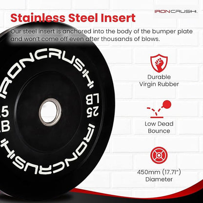 Iron Crush Olympic Bumper Plates Set - Virgin Rubber Weights for Strength Training - Fits 2" Barbells - Sold in Pairs
