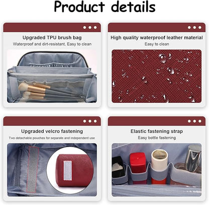 BOYATU Travel Makeup Bag Organizer Cosmetic Bag: 3 Pcs Set Make up Bags for Women with Handle - Waterproof Vegan Leather Toiletry Bags Travel Essentials Pouch with Compartments (G-05-Red)