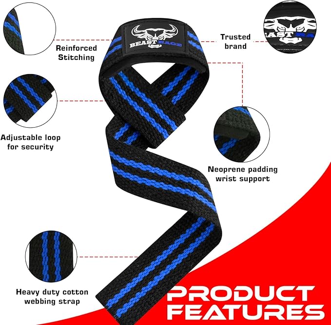 BEAST RAGE Lifting Wrist Straps for Weightlifting, Weight Lifting Straps Gym Grip Power Workouts Lifting Straps Padded Cotton Men Women Wrap Lift Deadlift Straps Hard Pull Exercise