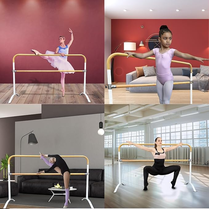 Ballet Barre Portable for Home or Studio, Height Adjustable Bar for Stretch, Pilates, Dance or Active Workouts, Single or Double Bar, Kids and Adults