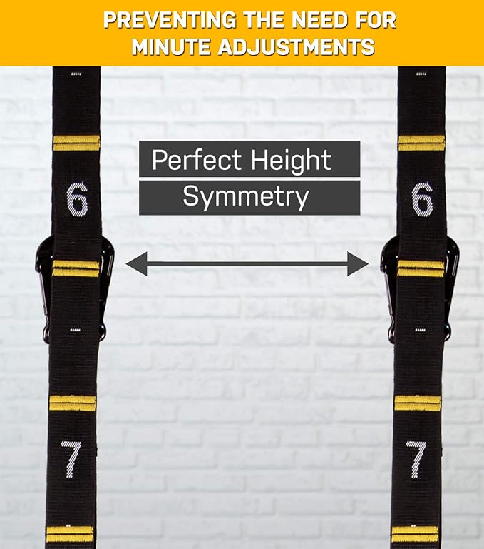 Double Circle Quick Adjust Numbered Straps for Gymnastic Rings - Carabiner System and Exercise Video Guide for Full Body Workout, Calisthenics, and Home Gym