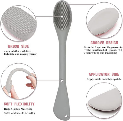 Facial Cleansing Brush, 2 in 1 Silicone Face Mask Brush & Face Scrubber, Face Wash Headband and Wristband Set，5 Pieces (Grey&Purple+Grey)