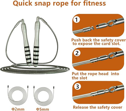 Speed Jump Rope with Weights - Interchangeable 2mm & 5mm Dual Cables Fast-Clip System for CrossFit, Double Unders, HIIT - Adjustable 9.8-10ft Speed Rope for Men/Women/Kids Home Gym