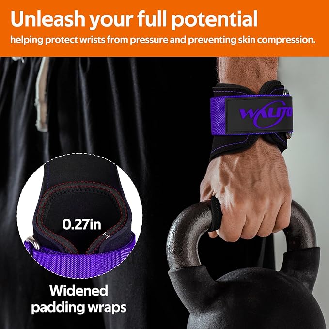 WALITO Weight Lifting Wrist Straps (Pair),Double Layer Leather Grips for Deadlift,Powerlifting and Gym Workouts, Adjustable Neoprene Padded Wrist Wraps - Men/Women, Heavy Duty Support