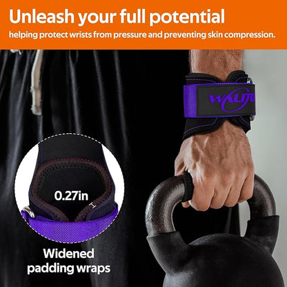 WALITO Weight Lifting Wrist Straps (Pair),Double Layer Leather Grips for Deadlift,Powerlifting and Gym Workouts, Adjustable Neoprene Padded Wrist Wraps - Men/Women, Heavy Duty Support
