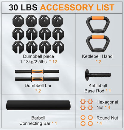 Adjustable Dumbbells 20/30/40/60lbs Free Weight Set with Connector, 5 in 1 Dumbbells Set Used as Barbell, Kettlebells, Weightlift, Push Up Stand, Weight Plate, Women Men Fitness Exercises Equipmentfor Home Gym
