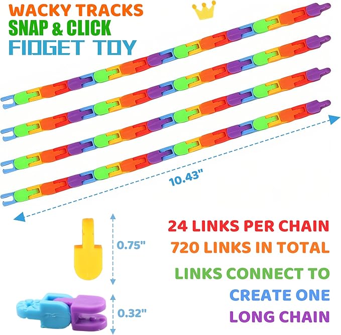 30PCS Rainbow Fidget Toy Wacky Tracks Snap and Click Sensory Toys,Finger Sensory Toys, -Party Favors,Goodie Bag,Classroom Prizes Reward,School Fidgets for Students Gifts Stocking Stuffers