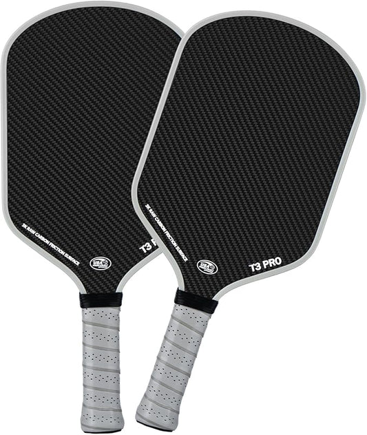 Pickleball Paddle - 3K Raw Carbon Fiber Surface (CFS) + Carbon Abrasion Surface (CAS) with High Grit & Spin, Sure-Grip Elongated Handle, Pickle Ball Paddle with 16mm Polypropylene Honeycomb Core