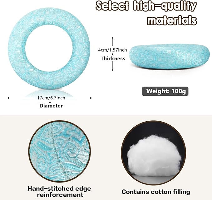 Singing Bowl Cushion for Tibetan Singing Bowls, Handmade Silk Brocade Round Cushion Pillow for Sound Healing and Crystal Sound Bowls Accessories(CyanBlue,6.7 Inch)