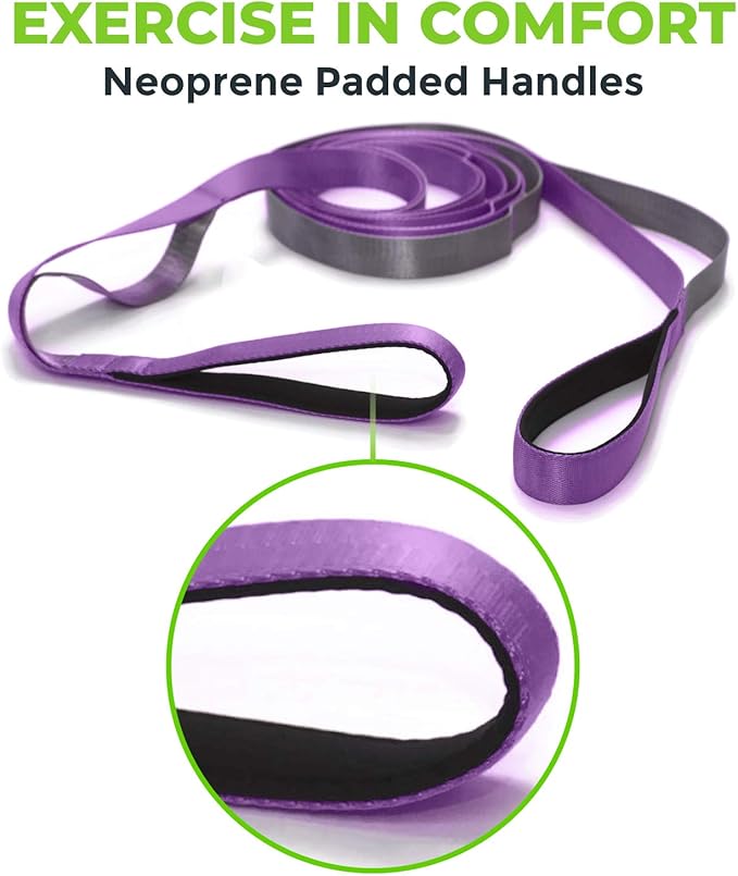 Gradient Fitness Stretching Strap for Physical Therapy, 12 Multi-Loop Stretch Strap 1" W x 8' L, Neoprene Handles, Physical Therapy Equipment, Yoga Straps for Stretching, Leg Stretcher.