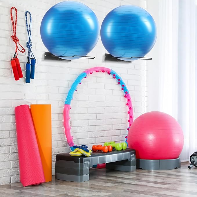 Threan 2 Pack Metal Medicine Ball Rack Wall Mounted 16.6'' Large Yoga Storage Ball Rack Thickened Black Sport Exercise Equipment Holder for Gyms Studios Home Space