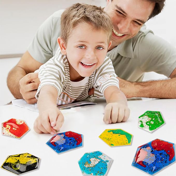 Art3d Hexagon Sensory Fidget Liquid Motion Tiles for Kids, Toddler, Teens - Interactive Soft Gel Liquid Play Mats for Home, Schools, Playrooms, Multi-Pack of 12 Tiles
