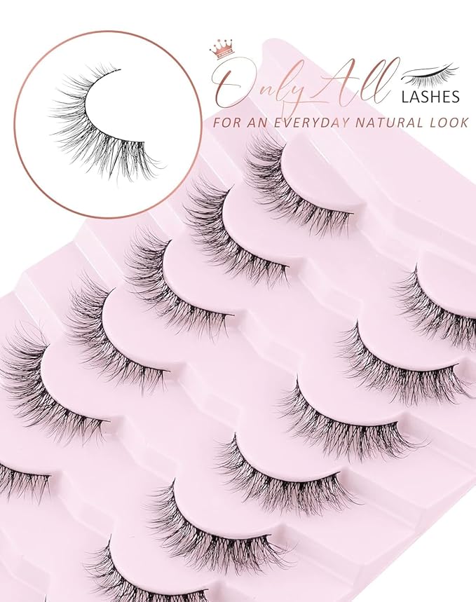 Onlyall Natural Lashes Wispy Lashes Natural Look False Eyelashes Natural Flared Eyelashes False Eye Lashes Soft Fluffy Lashes 7 Pairs D1 Natural (6-13MM)