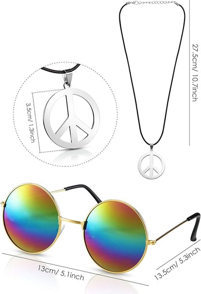 Norme 3 Pcs Hippie Costume Accessories 70s Peace Sign Necklace Tie Dye Hippie Headband Sunglasses Halloween Party Decor