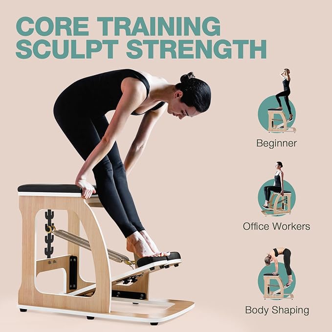 ARKANTOS Pilates Chair, Multi-Functional Stability Chair with Adjustable Resistance, Compact Home Gym Equipment for Full-Body Workout, Black