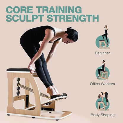 ARKANTOS Pilates Chair, Multi-Functional Stability Chair with Adjustable Resistance, Compact Home Gym Equipment for Full-Body Workout, Black