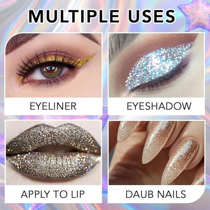 evpct 6Pcs Sparkle Glitter Liquid Eyeliner Eye Makeup Set, Metallic Liquid Eyeliner Waterproof Long-lasting, Liquid Glitter Eye liner in Multi Colors for Stunning Shimmery Eye Look, 02#