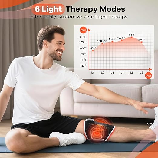 AFFLAT Red Light Therapy and Vibration Massage Knee Brace for Pain Relief, 660nm & 850nm Near Infrared Light, Rechargeable Wireless Controller, for Knee/Shoulder/Joint/Elbow Light Therapy