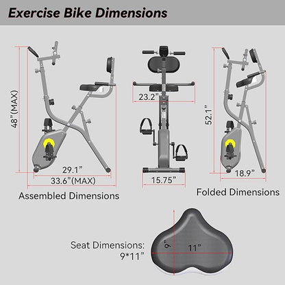 Folding Exercise Bike - Stationary Bikes for Home Use, Arms and Feet Workout, Foldable Indoor Cycling Machine - Magnetic with 8-Level Adjustable Resistance and 300 lbs Capacity