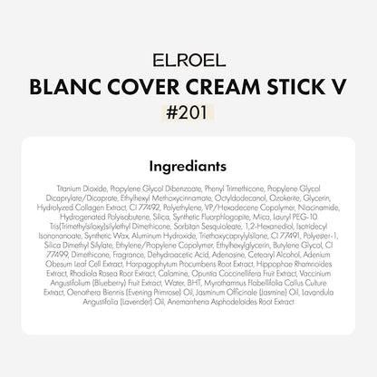 BLANC Cover Cream Stick V - Korean Color-Changing Foundation with Detachable Brush - Full to Medium Coverage Base Makeup (201 Fair, 0.45 oz)