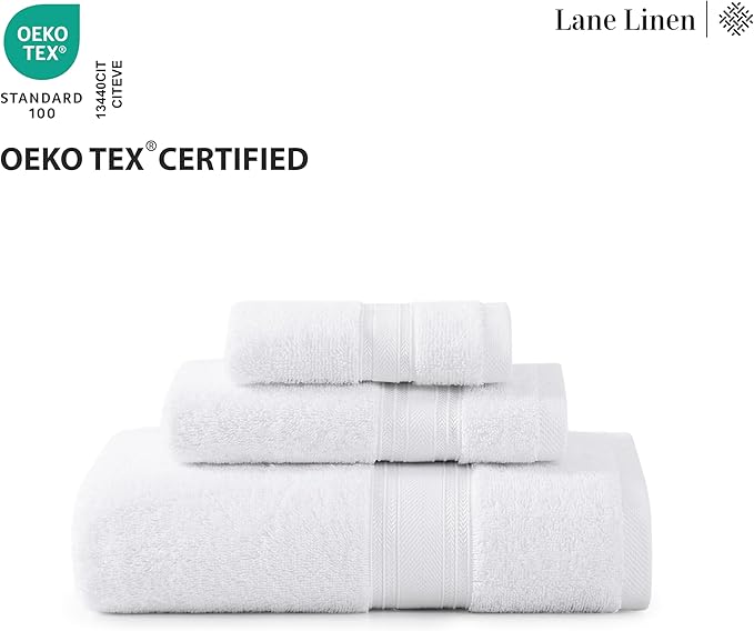LANE LINEN Luxury Bath Towels Set - 12 Piece, 100% Cotton, Zero Twist, Super Soft & Absorbent, Includes 4 Bath Towels, 4 Hand Towels, 4 Washcloths - White