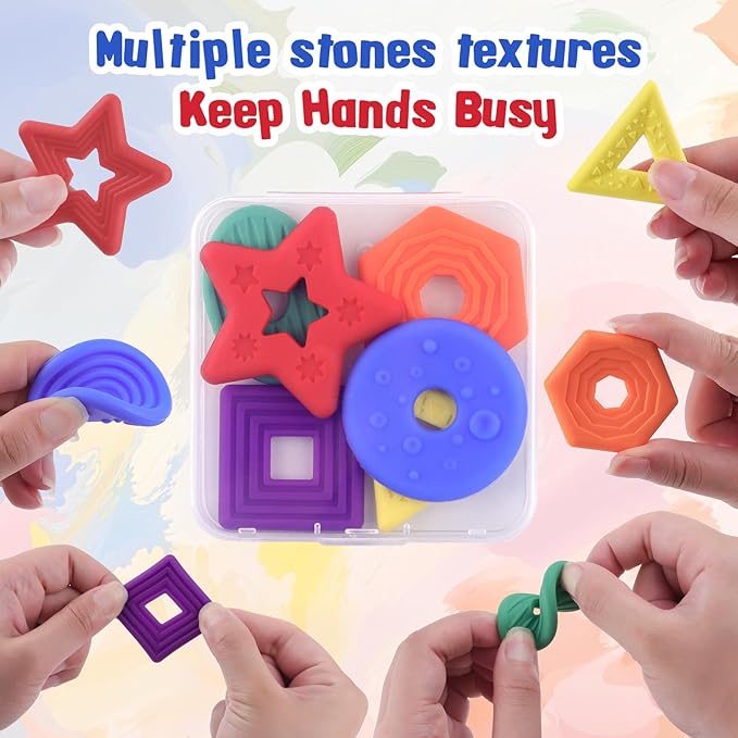 Sensory Fidget Toys Worry Stones for Kids Teens Adults Calming, Quiet Fidgets Toy for Anxiety and Stress for Classroom Student Prizes (6 Pack)
