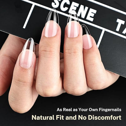 JODSONE Droplet Shape Nail Tips Soft Nail Gel Tips Full Cover Half Matte Clear Gelly Press on Flase Nail Tips for Extension Nail Manicure 12 Sizes 240Pcs