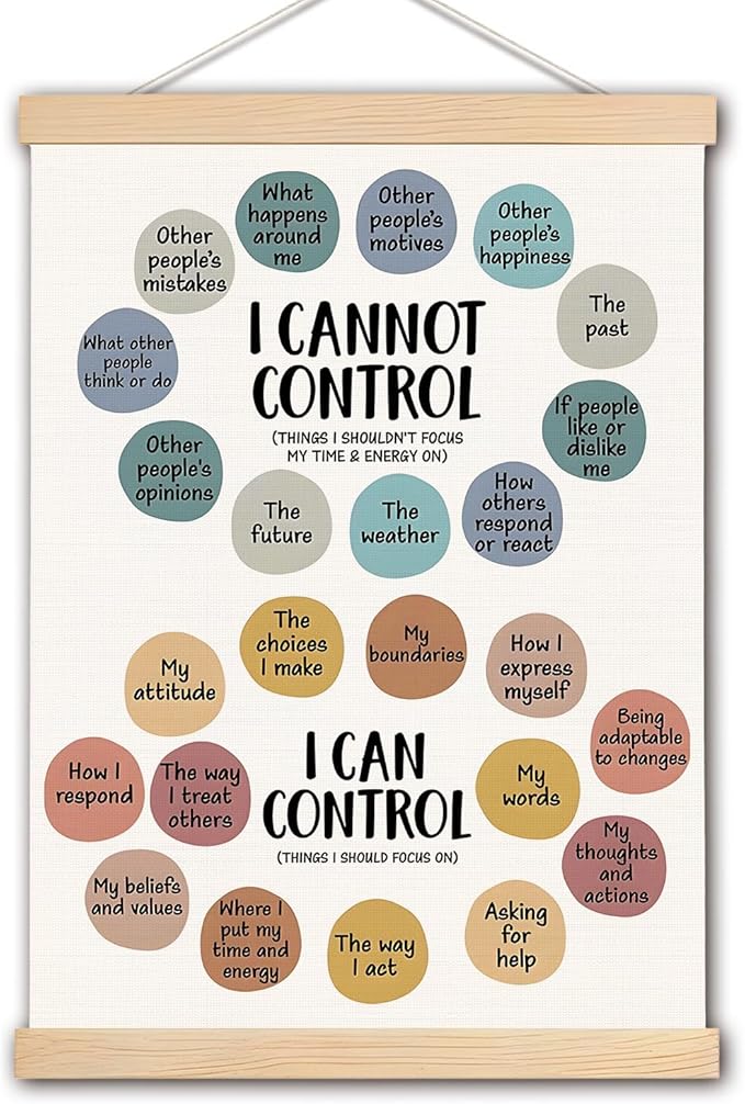 DNEULYR Mental Health Poster, I Can and Cannot Control Inspirational Mental Health Wall Art for School Counselor Office Therapy Office Calming Corner Classroom Decor, 12x16 Inches