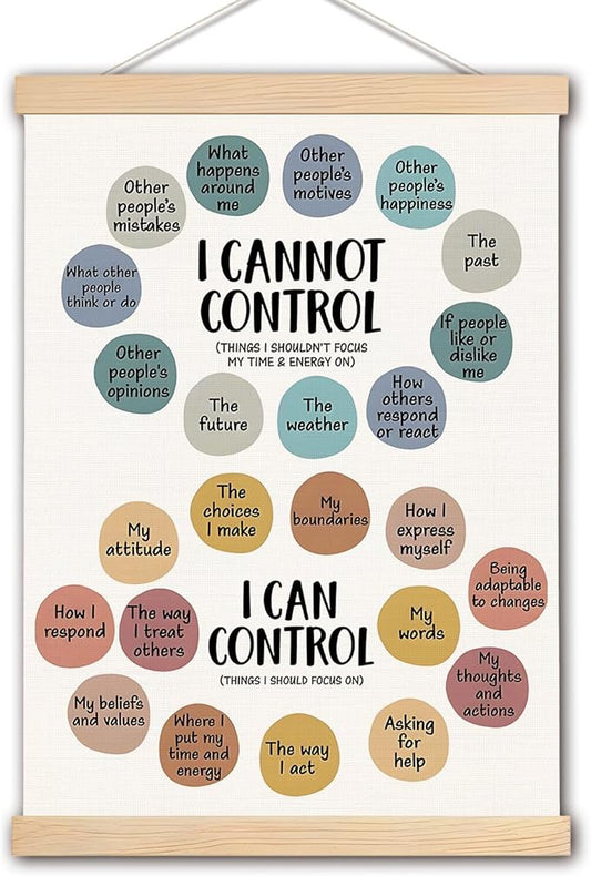 DNEULYR Mental Health Poster, I Can and Cannot Control Inspirational Mental Health Wall Art for School Counselor Office Therapy Office Calming Corner Classroom Decor, 12x16 Inches