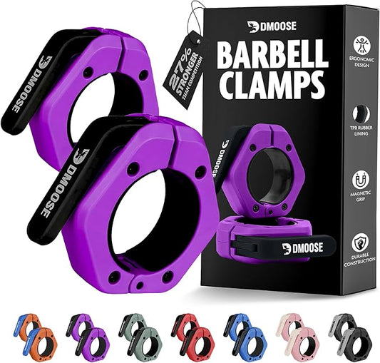 DMoose Fitness Barbell Clips 2 Inch (Pair) - Quick Release Olympic Barbell Clamps & Collars with Anti Slip TRP Grip for Secure Weightlifting and Powerlifting - Weight Clips for Bars at Home or Gym