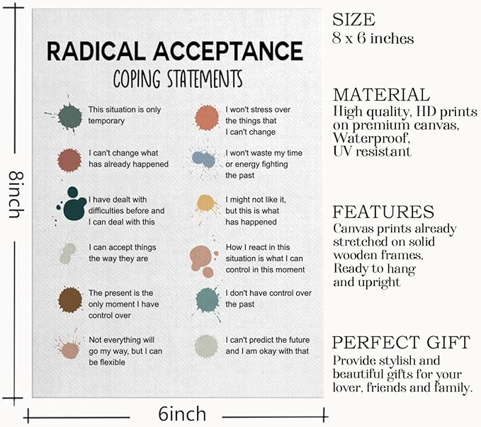 Mental Health Décor, Mental Health Wall Art, Mental Health Posters, School Counselor Supplies, Canvas Wall Art, DBT Poster, Therapist Office Decor, Radical Acceptance Canvas Poster 6x8 inch
