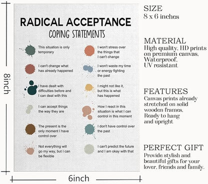 Mental Health Décor, Mental Health Wall Art, Mental Health Posters, School Counselor Supplies, Canvas Wall Art, DBT Poster, Therapist Office Decor, Radical Acceptance Canvas Poster 6x8 inch