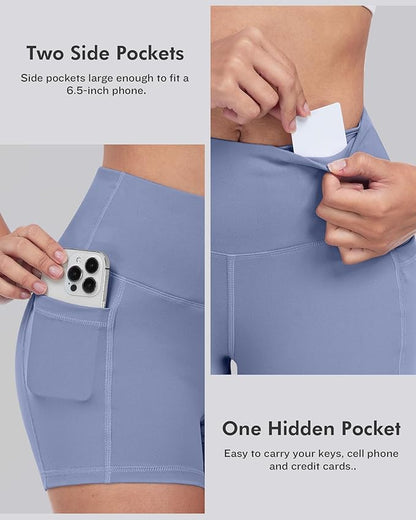 LZYVOO Biker Spandex Shorts Women, High Waisted Tummy Control Workout Yoga Shorts with Pockets