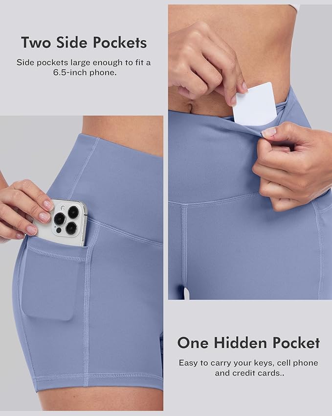 LZYVOO Biker Spandex Shorts Women, High Waisted Tummy Control Workout Yoga Shorts with Pockets