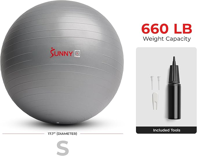 Sunny Health & Fitness Premium Anti-Burst Exercise Balls for Core Strength, Yoga, Pilates, Barre, Physical Therapy, Balance, Flexibility Non-Slip & Odorless