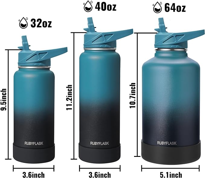 32oz Insulated Water Bottle with Straw, Stainless Steel Metal Vacuum Water Flask, Large Thermal Water bottle with Leakproof 3 Lids for Travel, Camping, Gym Sports Black