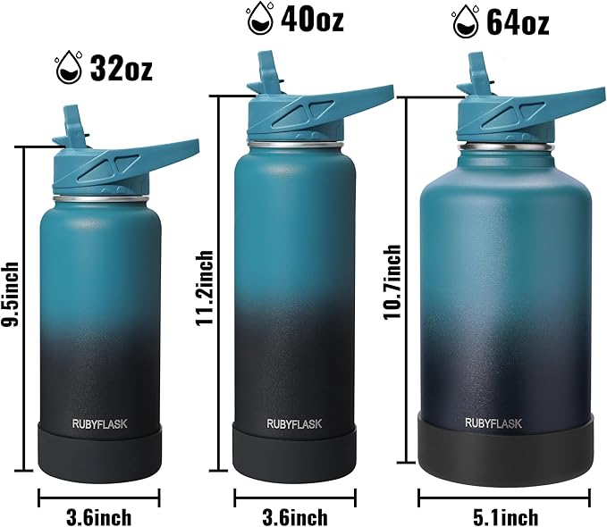 64oz Insulated Water Bottle with Straw, Half Gallon Stainless Steel Vacuum Water Jug, Large Thermal Water Bottle Flask with Leakproof 3 Lids for Travel, Camping, Gym Sports Armygreen