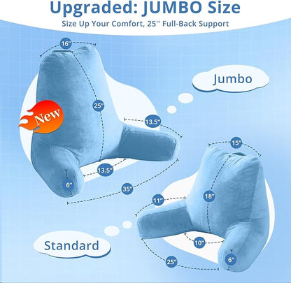 Sasttie 25-inch Reading Pillows for Sitting in Bed Adult, Jumbo Velvet Back Pillow Bed Sitting Up, XL High Back-Rest Support Cushion for Sit Up on Couch & Floor, Oeko-Tex Certified, Blue